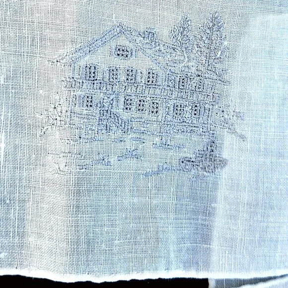 Vintage Micro Embroidery White Linen Hankie Napkin Set Set of 8 - Picture 3 of 12